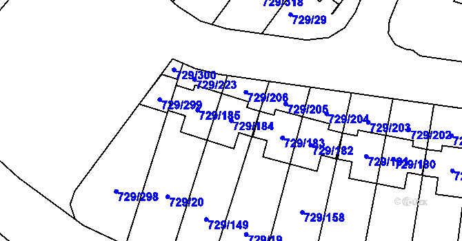 Parcela st. 729/184 v KÚ Podlázky, Katastrální mapa