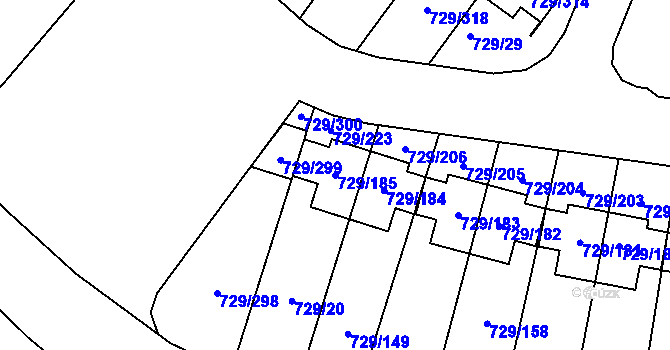 Parcela st. 729/185 v KÚ Podlázky, Katastrální mapa