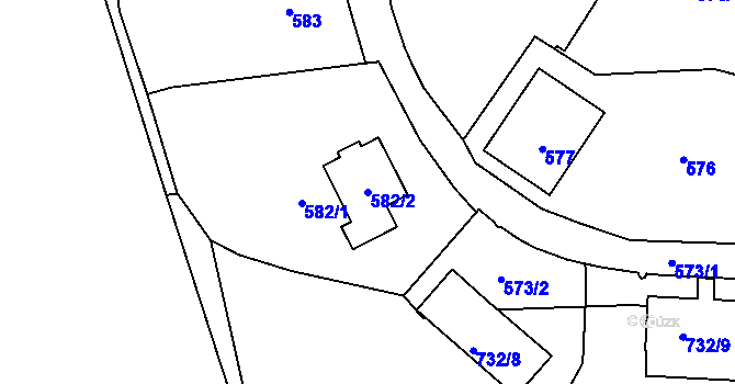 Parcela st. 582/2 v KÚ Podlázky, Katastrální mapa