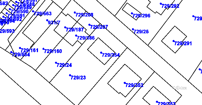 Parcela st. 729/354 v KÚ Podlázky, Katastrální mapa