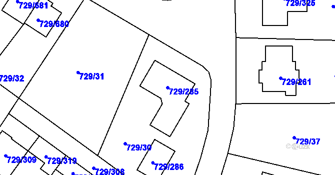 Parcela st. 729/285 v KÚ Podlázky, Katastrální mapa