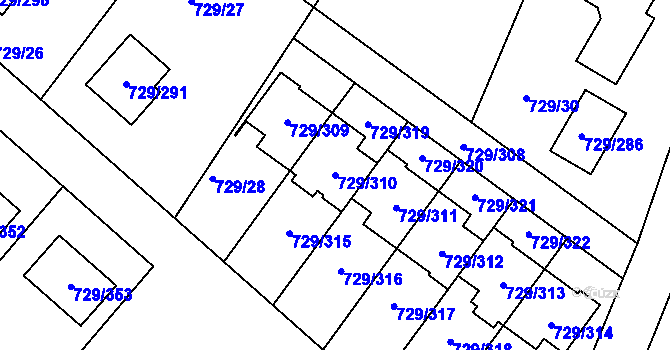 Parcela st. 729/310 v KÚ Podlázky, Katastrální mapa