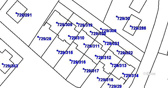 Parcela st. 729/311 v KÚ Podlázky, Katastrální mapa