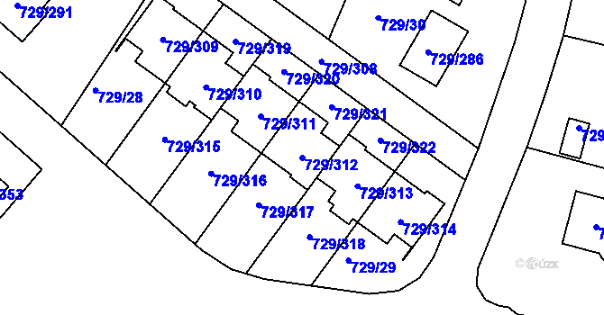 Parcela st. 729/312 v KÚ Podlázky, Katastrální mapa