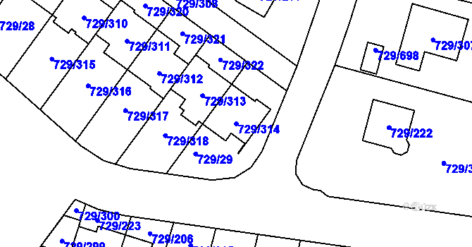 Parcela st. 729/314 v KÚ Podlázky, Katastrální mapa