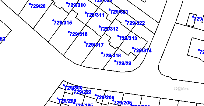 Parcela st. 729/318 v KÚ Podlázky, Katastrální mapa