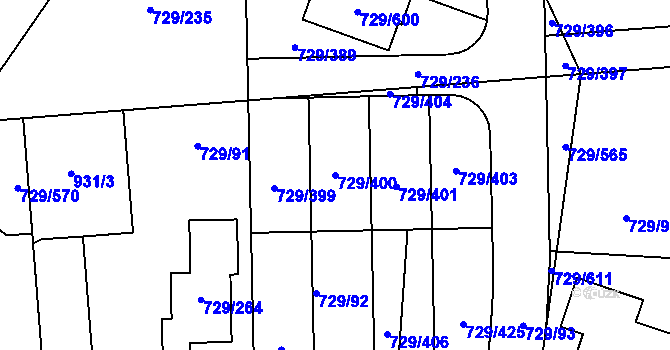 Parcela st. 729/400 v KÚ Podlázky, Katastrální mapa