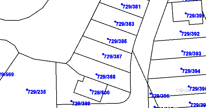 Parcela st. 729/387 v KÚ Podlázky, Katastrální mapa