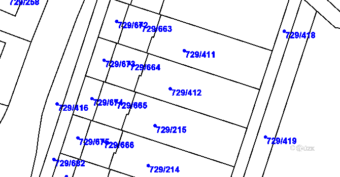 Parcela st. 729/412 v KÚ Podlázky, Katastrální mapa