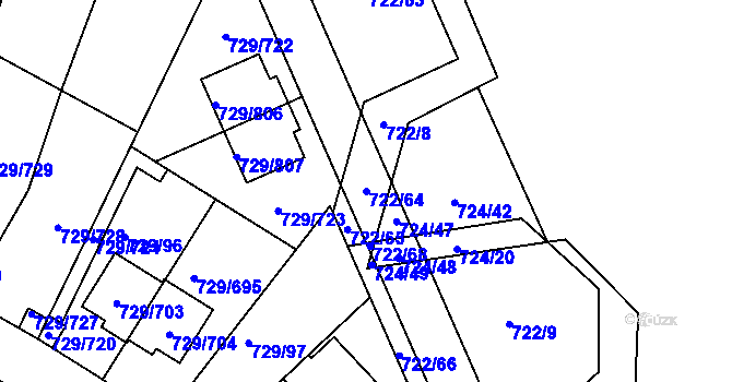 Parcela st. 722/64 v KÚ Podlázky, Katastrální mapa