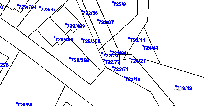 Parcela st. 722/70 v KÚ Podlázky, Katastrální mapa