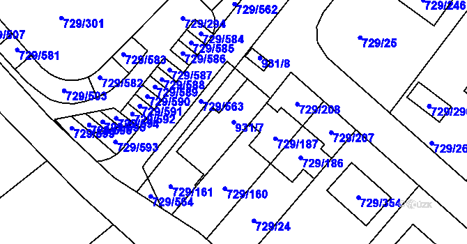 Parcela st. 931/7 v KÚ Podlázky, Katastrální mapa