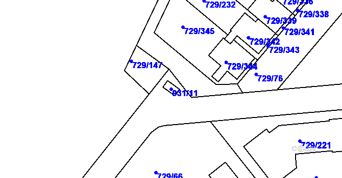 Parcela st. 931/11 v KÚ Podlázky, Katastrální mapa