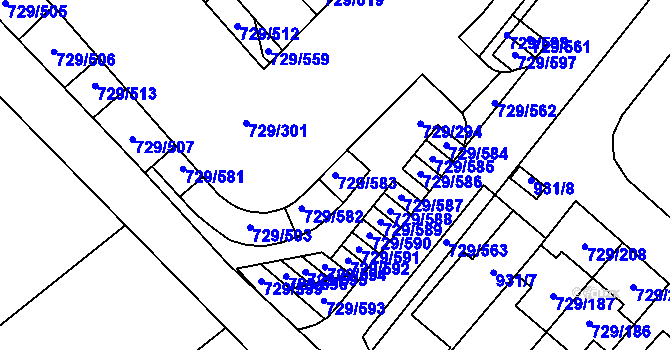 Parcela st. 729/583 v KÚ Podlázky, Katastrální mapa