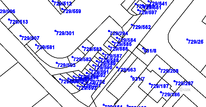 Parcela st. 729/587 v KÚ Podlázky, Katastrální mapa