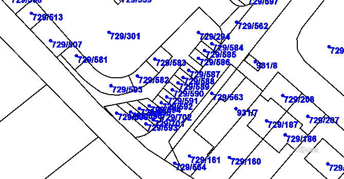 Parcela st. 729/590 v KÚ Podlázky, Katastrální mapa