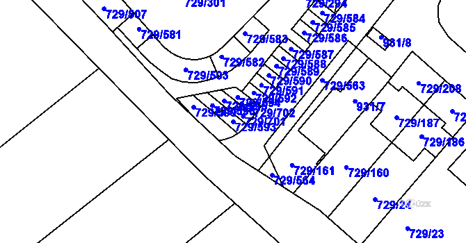 Parcela st. 729/593 v KÚ Podlázky, Katastrální mapa