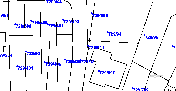 Parcela st. 729/611 v KÚ Podlázky, Katastrální mapa