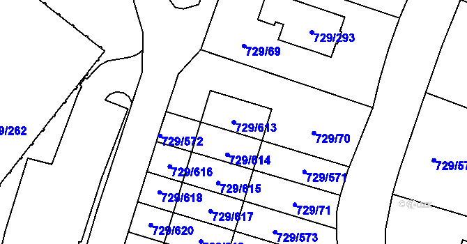 Parcela st. 729/613 v KÚ Podlázky, Katastrální mapa