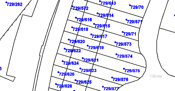 Parcela st. 729/619 v KÚ Podlázky, Katastrální mapa