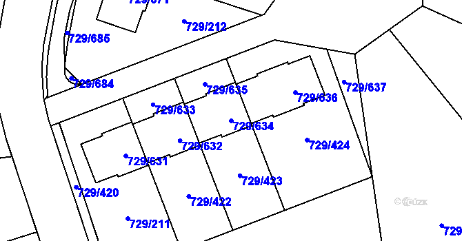 Parcela st. 729/634 v KÚ Podlázky, Katastrální mapa