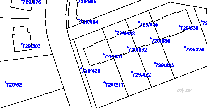 Parcela st. 729/631 v KÚ Podlázky, Katastrální mapa