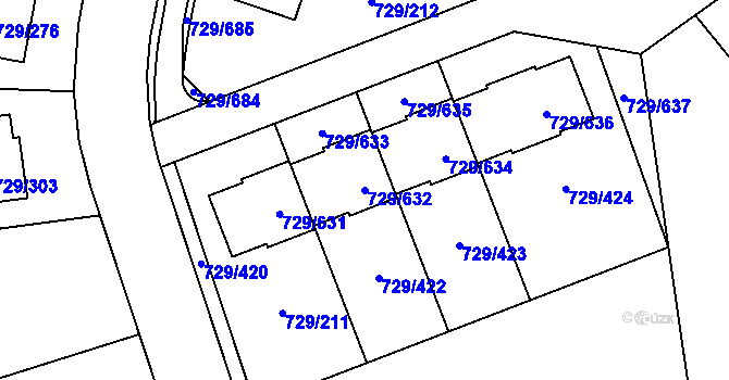 Parcela st. 729/632 v KÚ Podlázky, Katastrální mapa