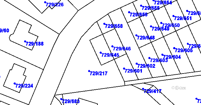 Parcela st. 729/645 v KÚ Podlázky, Katastrální mapa