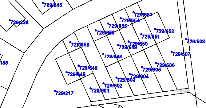 Parcela st. 729/648 v KÚ Podlázky, Katastrální mapa