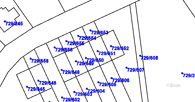 Parcela st. 729/651 v KÚ Podlázky, Katastrální mapa