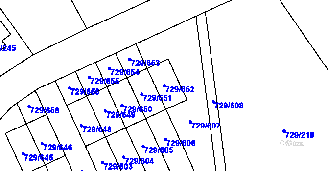 Parcela st. 729/652 v KÚ Podlázky, Katastrální mapa