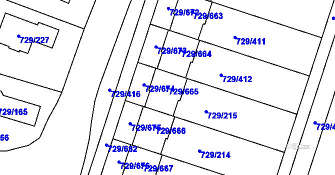 Parcela st. 729/665 v KÚ Podlázky, Katastrální mapa