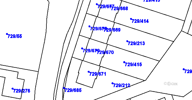 Parcela st. 729/670 v KÚ Podlázky, Katastrální mapa
