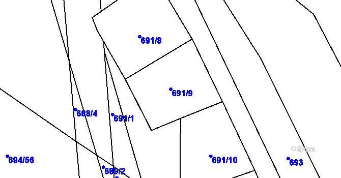 Parcela st. 691/9 v KÚ Podlázky, Katastrální mapa