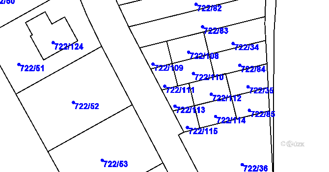 Parcela st. 722/111 v KÚ Podlázky, Katastrální mapa