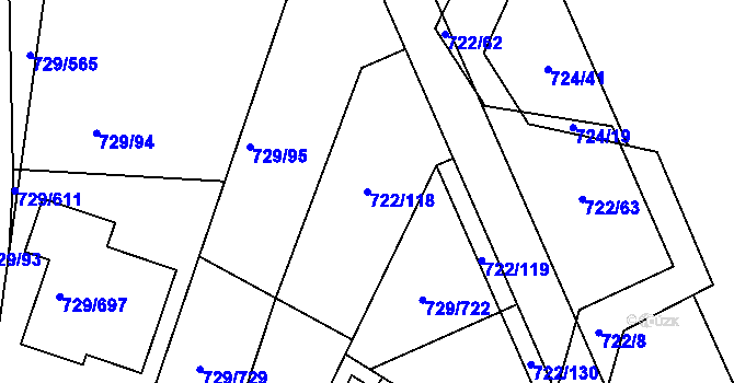 Parcela st. 722/118 v KÚ Podlázky, Katastrální mapa
