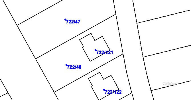 Parcela st. 722/121 v KÚ Podlázky, Katastrální mapa