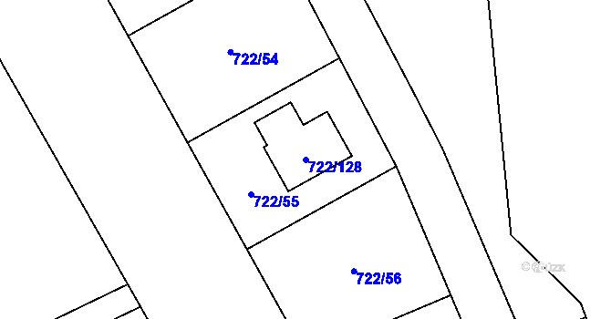 Parcela st. 722/128 v KÚ Podlázky, Katastrální mapa