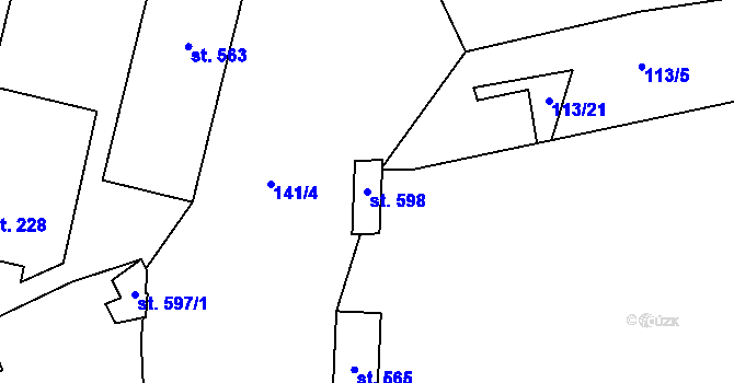 Parcela st. 598 v KÚ Souš, Katastrální mapa