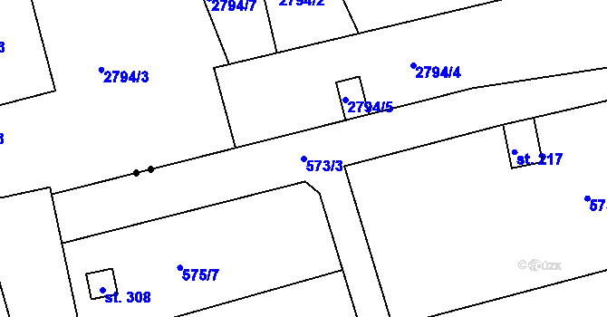 Parcela st. 573/3 v KÚ Nová Ves u Teplic, Katastrální mapa