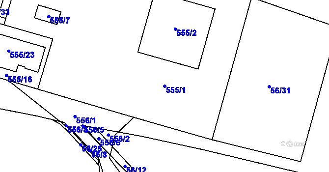 Parcela st. 555/1 v KÚ Vrchbělá, Katastrální mapa