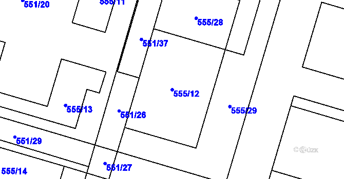 Parcela st. 555/12 v KÚ Vrchbělá, Katastrální mapa