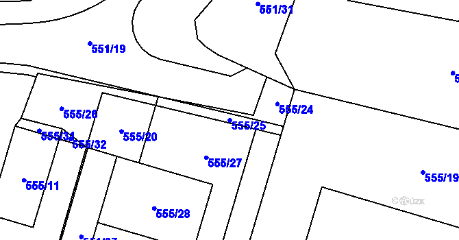 Parcela st. 555/25 v KÚ Vrchbělá, Katastrální mapa