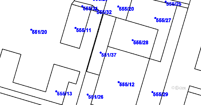 Parcela st. 551/37 v KÚ Vrchbělá, Katastrální mapa