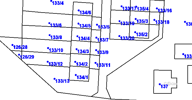 Parcela st. 133/9 v KÚ Ploužnice pod Ralskem, Katastrální mapa