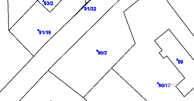 Parcela st. 90/2 v KÚ Kozlov u Velkého Újezdu, Katastrální mapa