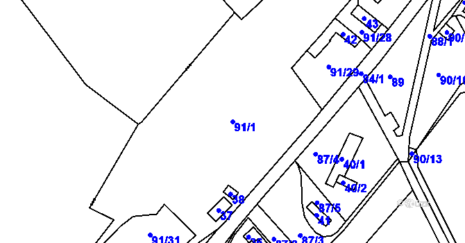 Parcela st. 91/1 v KÚ Kozlov u Velkého Újezdu, Katastrální mapa