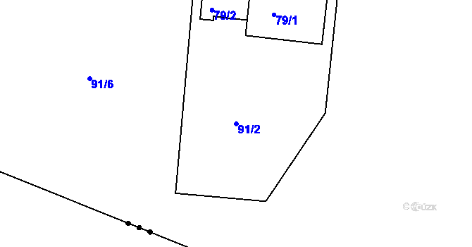 Parcela st. 91/2 v KÚ Kozlov u Velkého Újezdu, Katastrální mapa