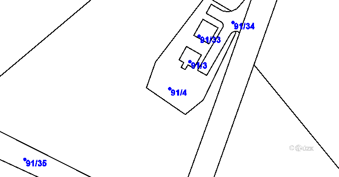Parcela st. 91/4 v KÚ Kozlov u Velkého Újezdu, Katastrální mapa