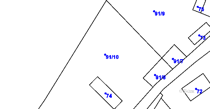 Parcela st. 91/10 v KÚ Kozlov u Velkého Újezdu, Katastrální mapa